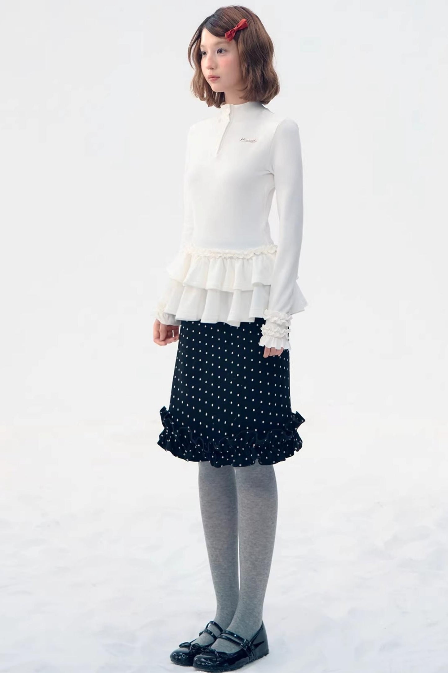 Six-Button Lace Hem Top