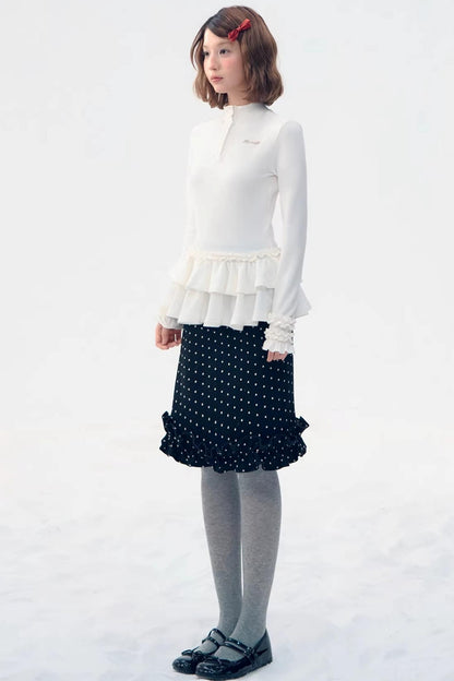 Six-Button Lace Hem Top