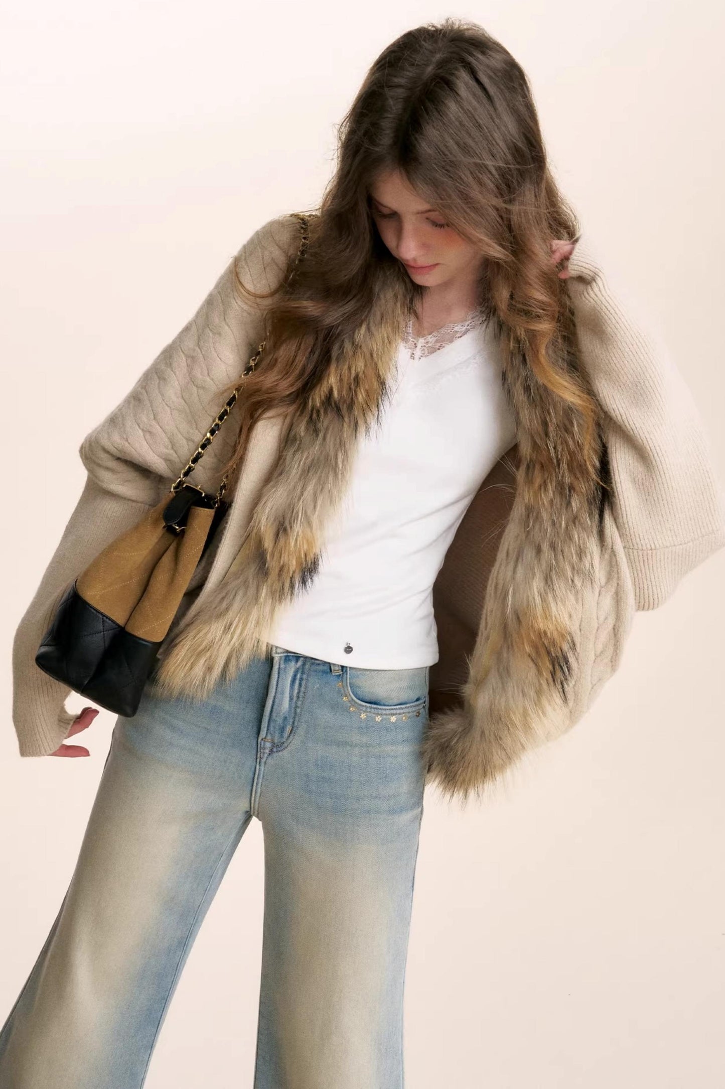 Romantic French Fur Collar Cardigan
