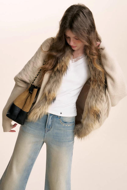 Romantic French Fur Collar Cardigan