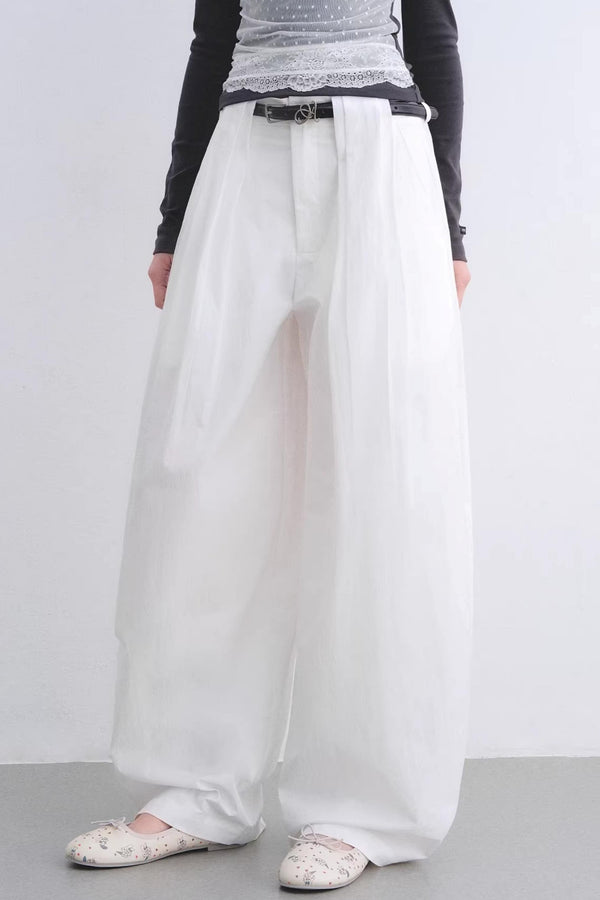 White Pleated Wide-Leg Pants Set-Up