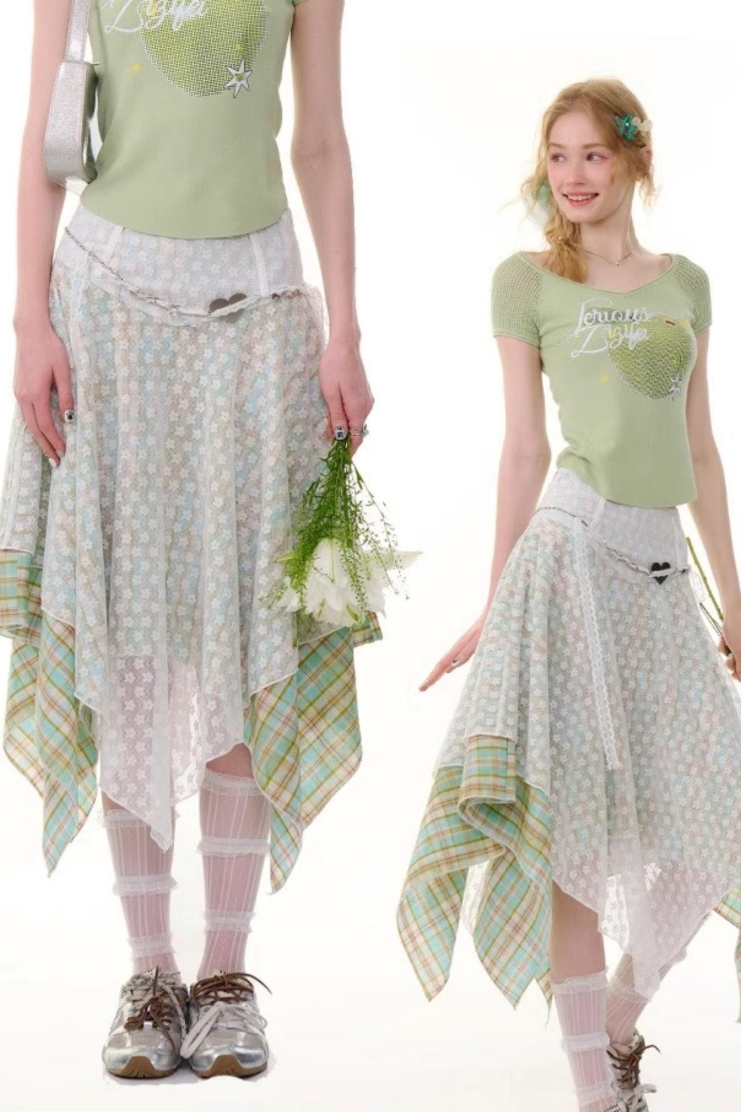 Summer Green Plaid Skirt