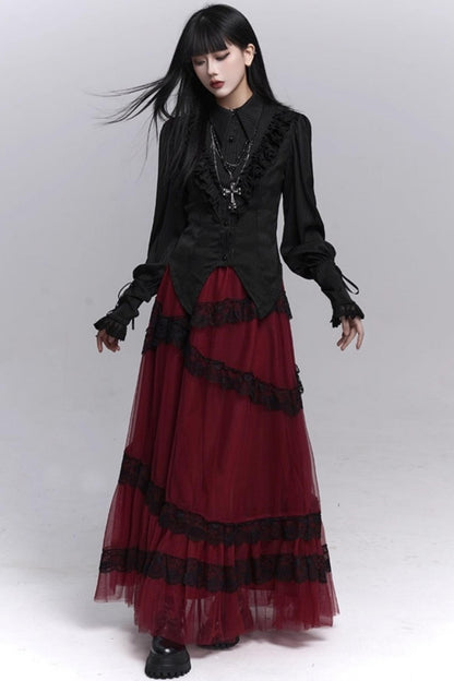 Gothic Black Long-Sleeved Top