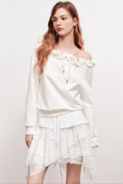 Ruffle Long-Sleeved Sweatshirt