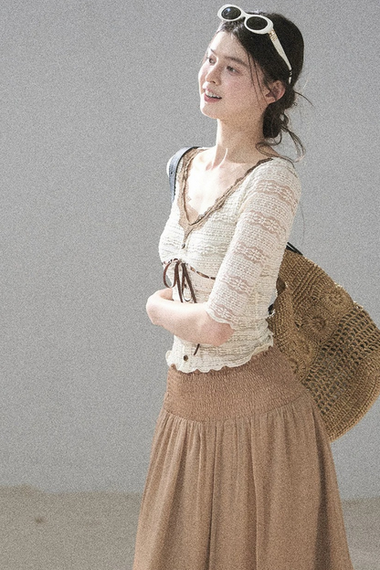 French Lace Hollow-Out Top