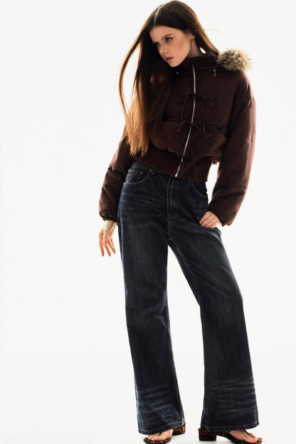 Fur Collar Cropped Cotton Jacket