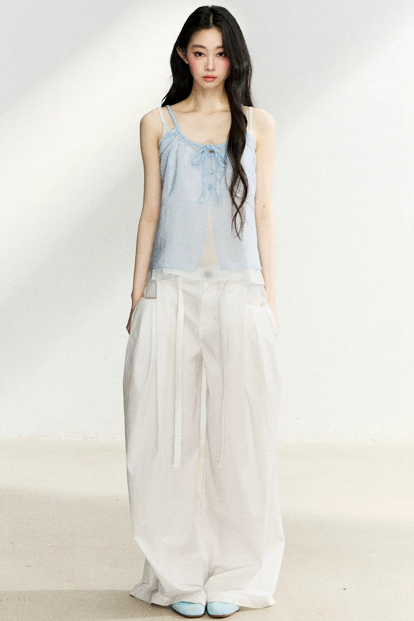 Lace-Up Sheer Cardigan Set-Up