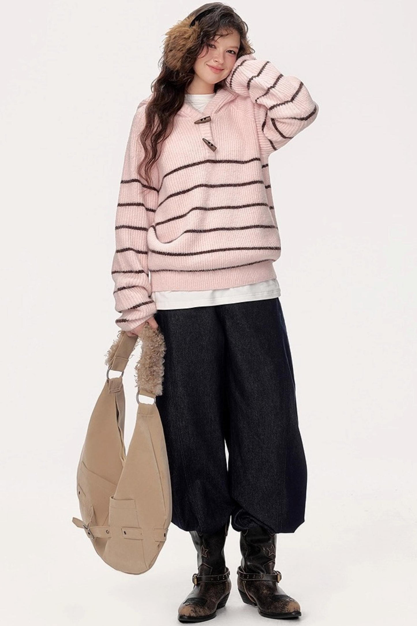 Hooded Striped Knit Sweater