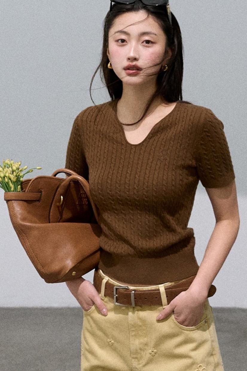 Soft Wool V-Neck Knit Top