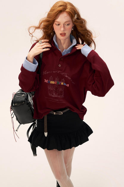 Button Lapel Polo Sweatshirt