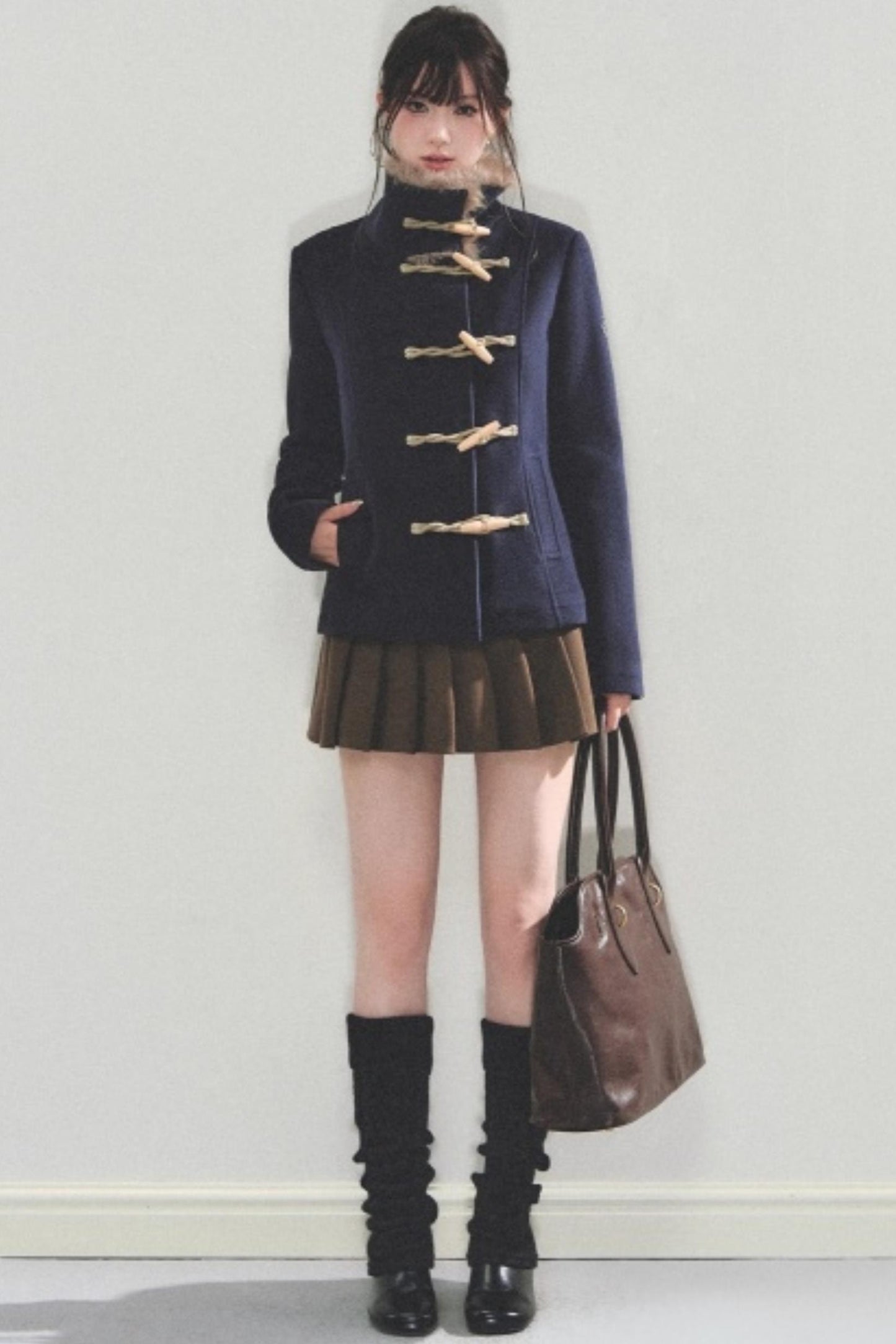 Vintage Toggle Woolen Fur Collar Coat