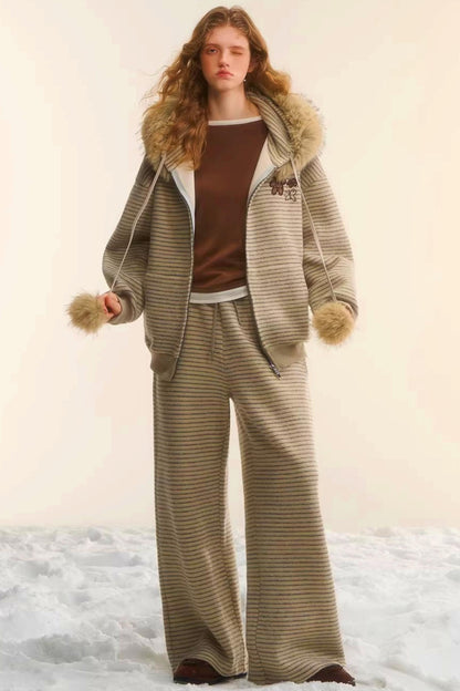 Retro Velvet Striped Jacket Set-Up