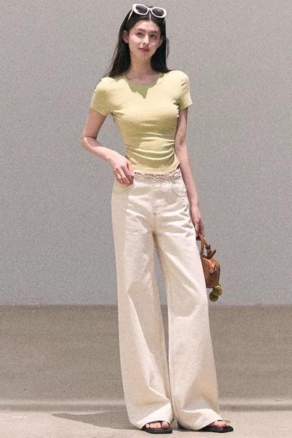 Contrast Embroidered Ruched Top