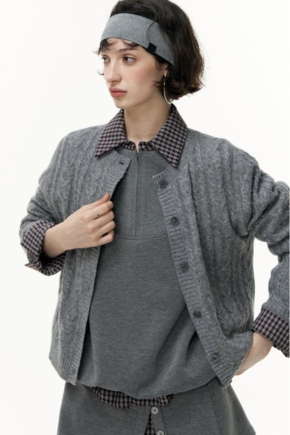 Gray Wool Knitted Cardigan
