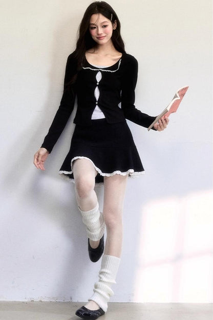 Color-Block Woolen Skirt