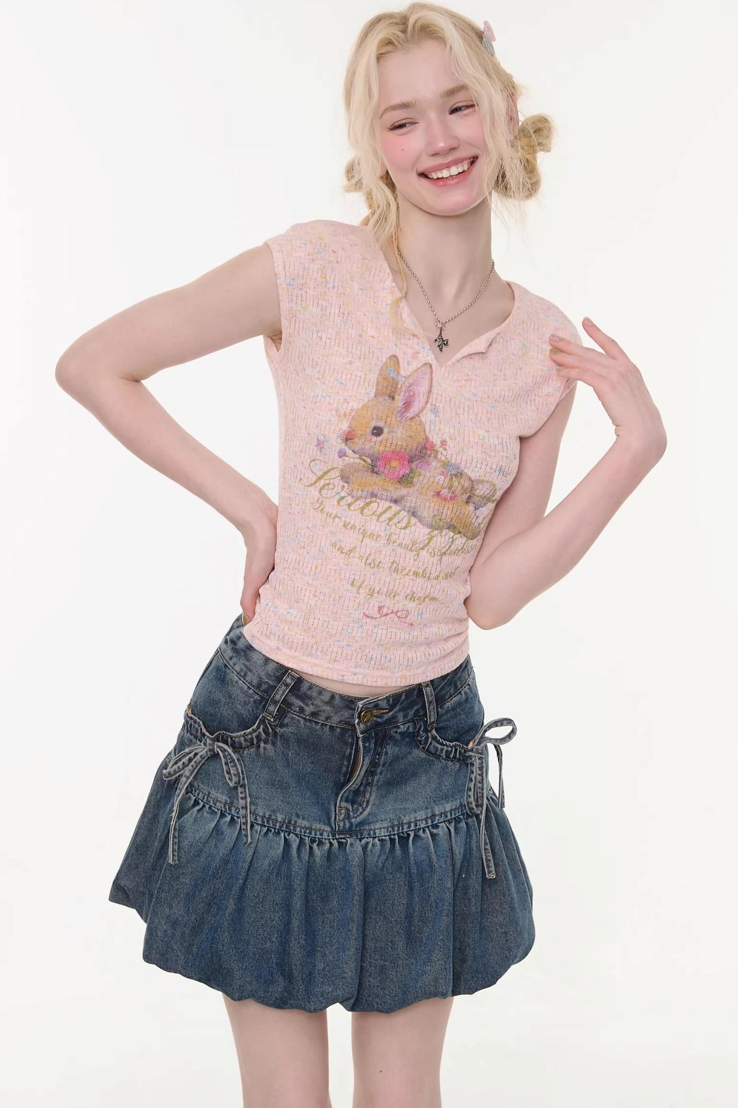 Textured Pink Rabbit T-Shirt