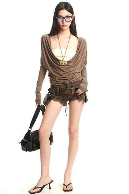 Swing Collar Long Sleeve T-Shirt