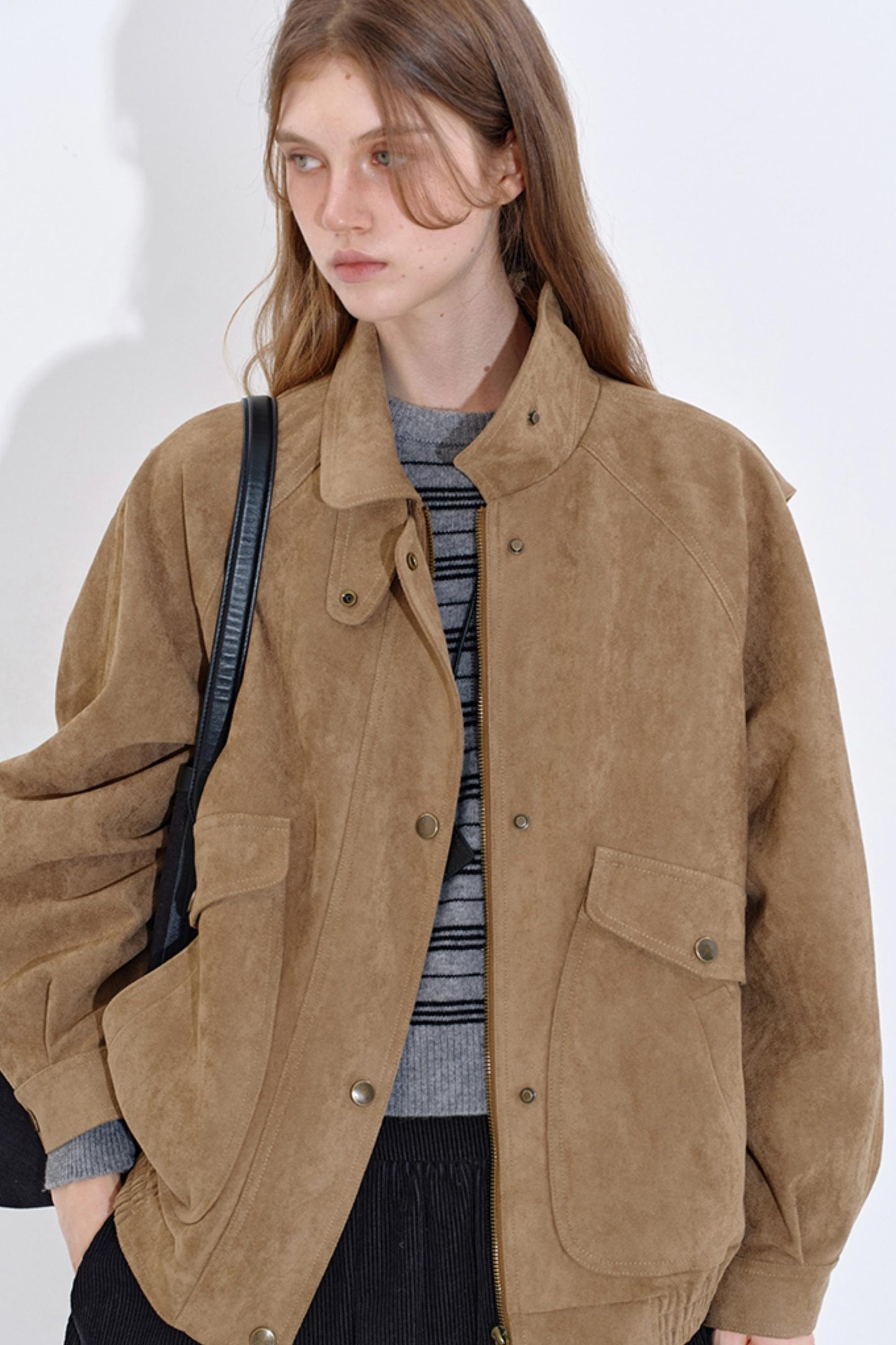 Soft Mist Khaki Suede Leather Jacket