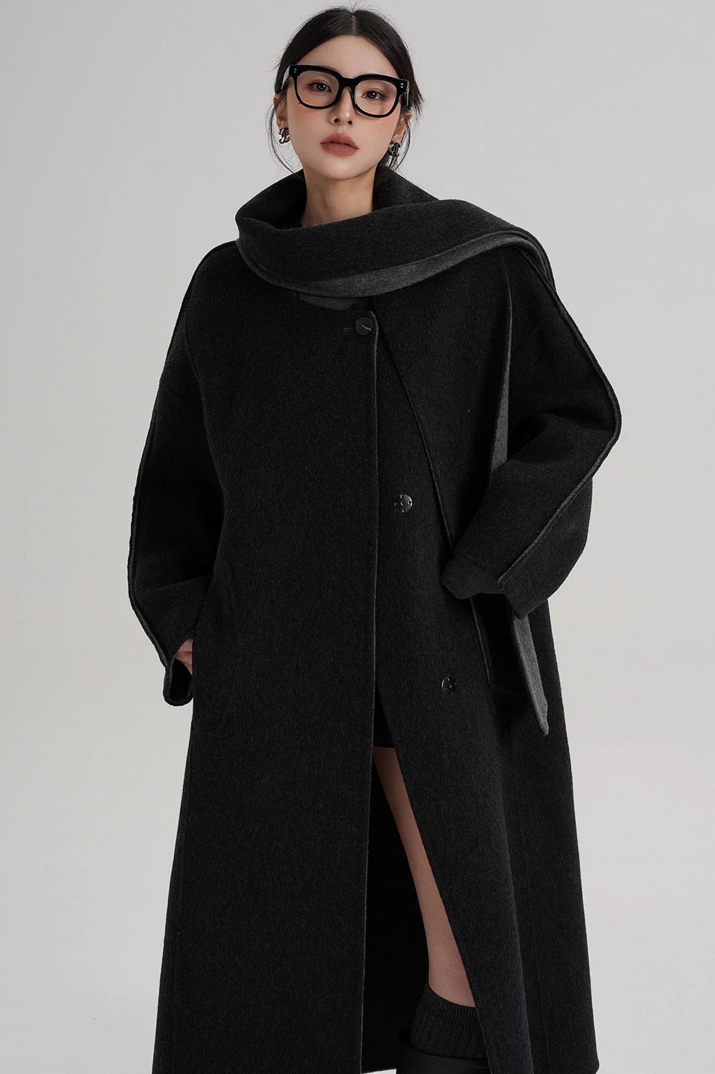 Reversible Two-Tone Scarf Wool Coat