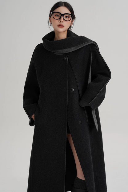 Reversible Two-Tone Scarf Wool Coat