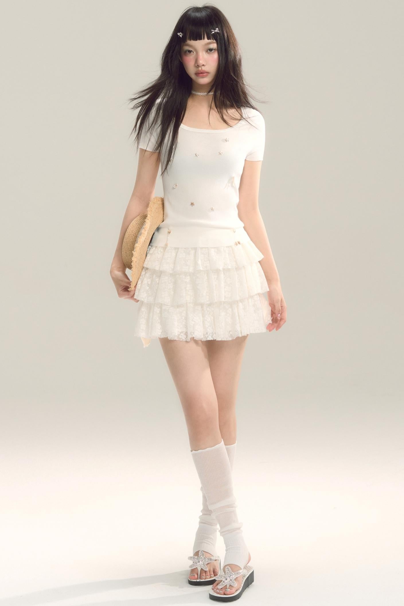 Shell Beads Knit T-Shirt