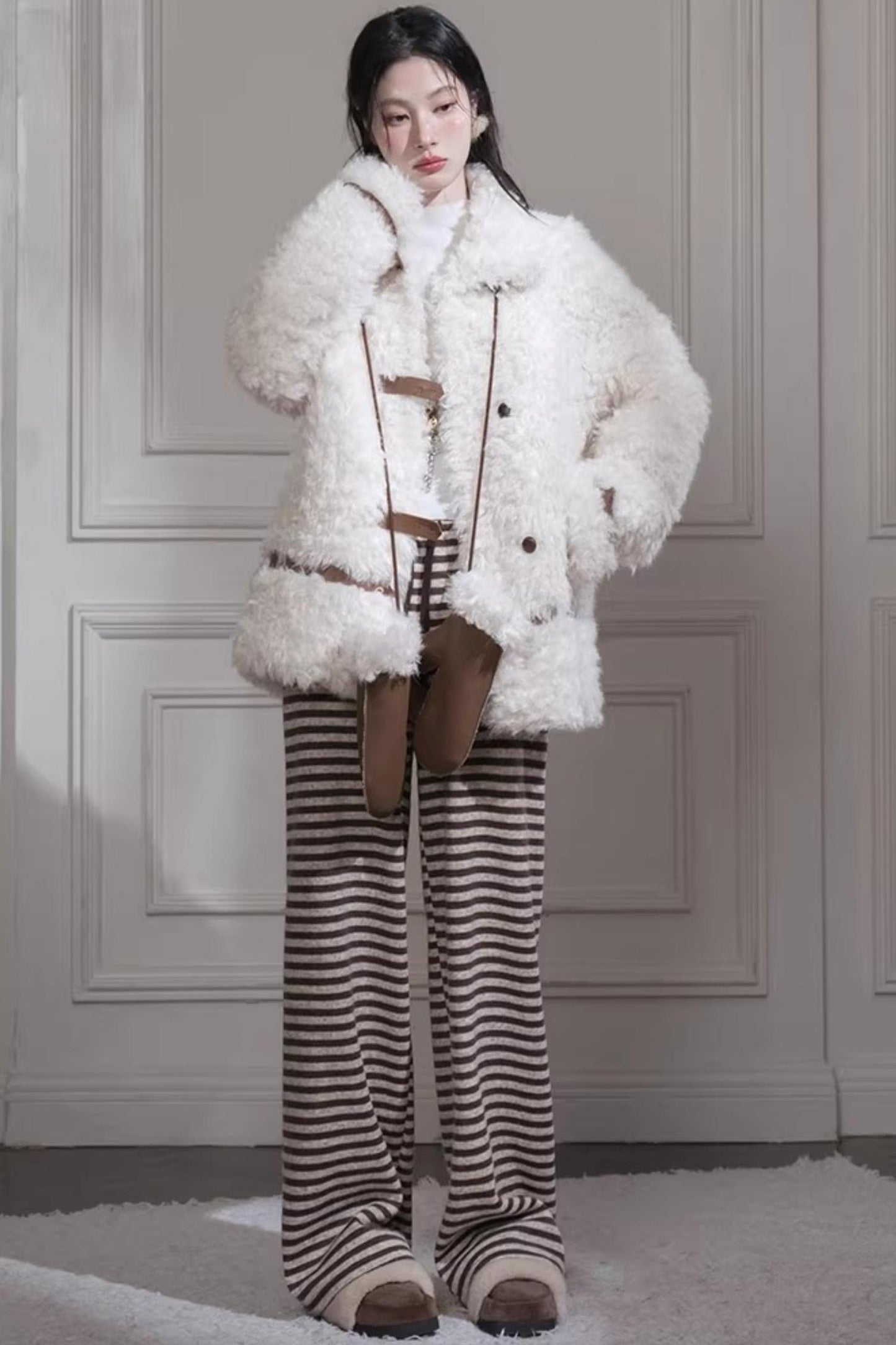Velvet Curly Fur Coat Set