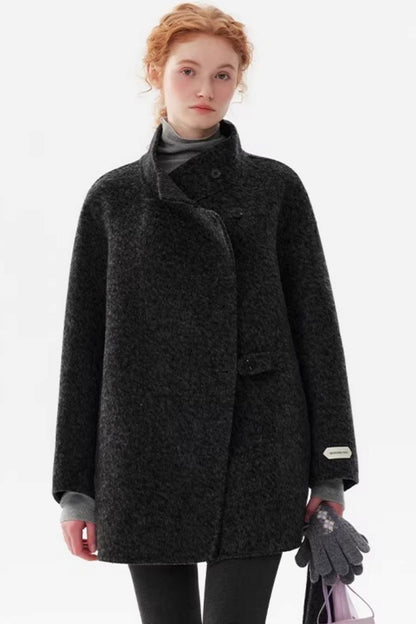 Black Wool Stand Collar Coat