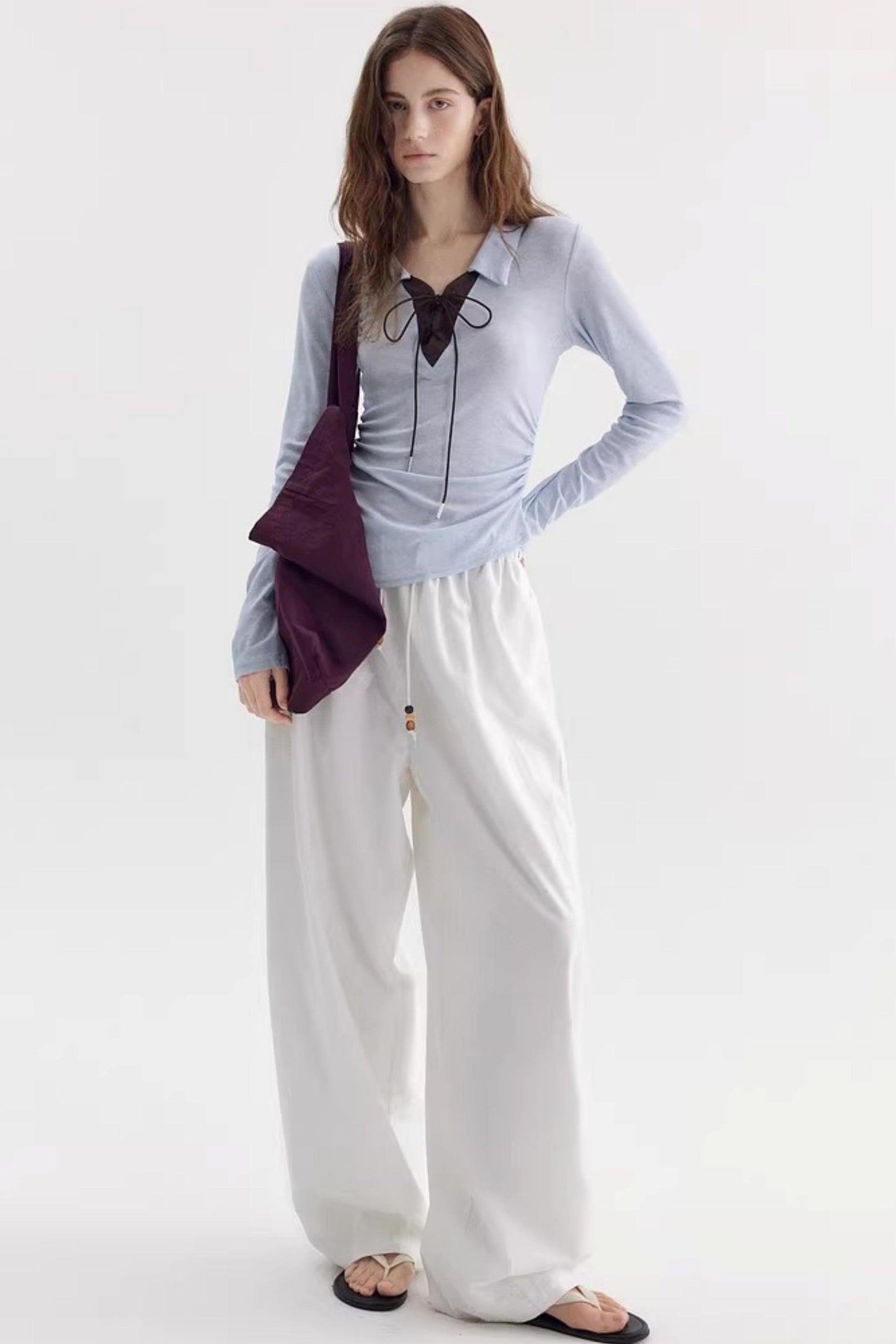 Color-Blocked Bow-Tie Polo Top