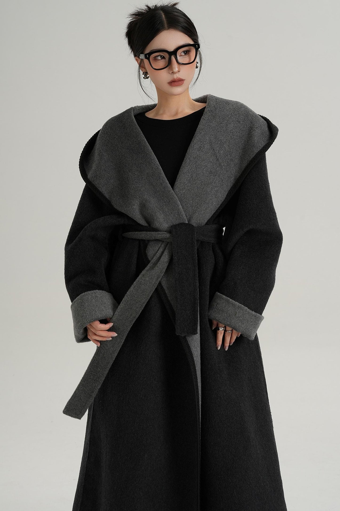 Temperament Hooded Wool Reversible Coat