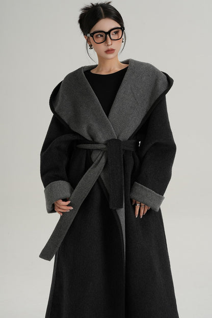 Temperament Hooded Wool Reversible Coat