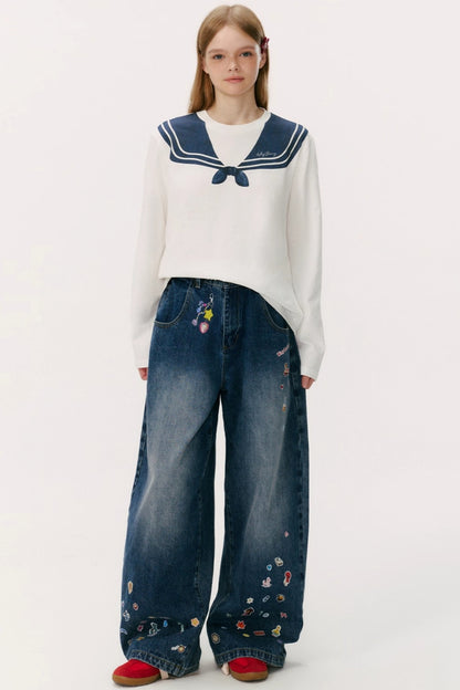 Vintage Loose Denim Bib Pants