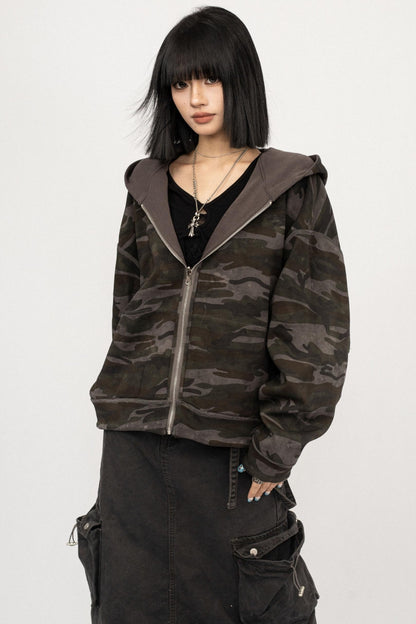 Autumn Vintage Hooded Reversible Jacket