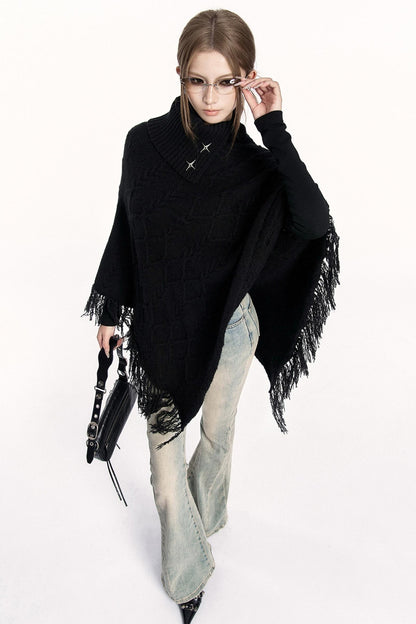 Vintage Knit Turtleneck Cape Cardigan