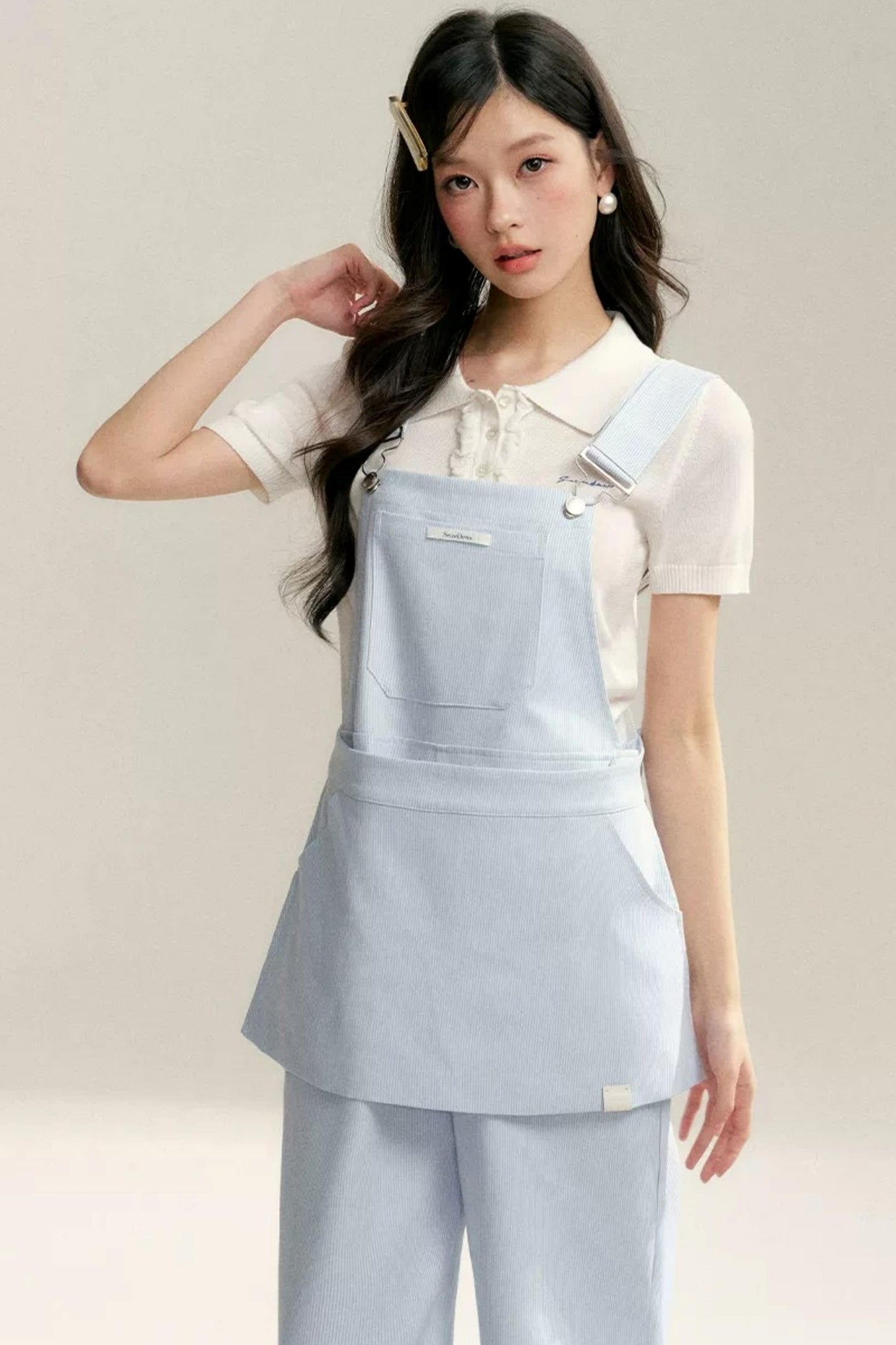 네이비 러플 니트 탑 세트업