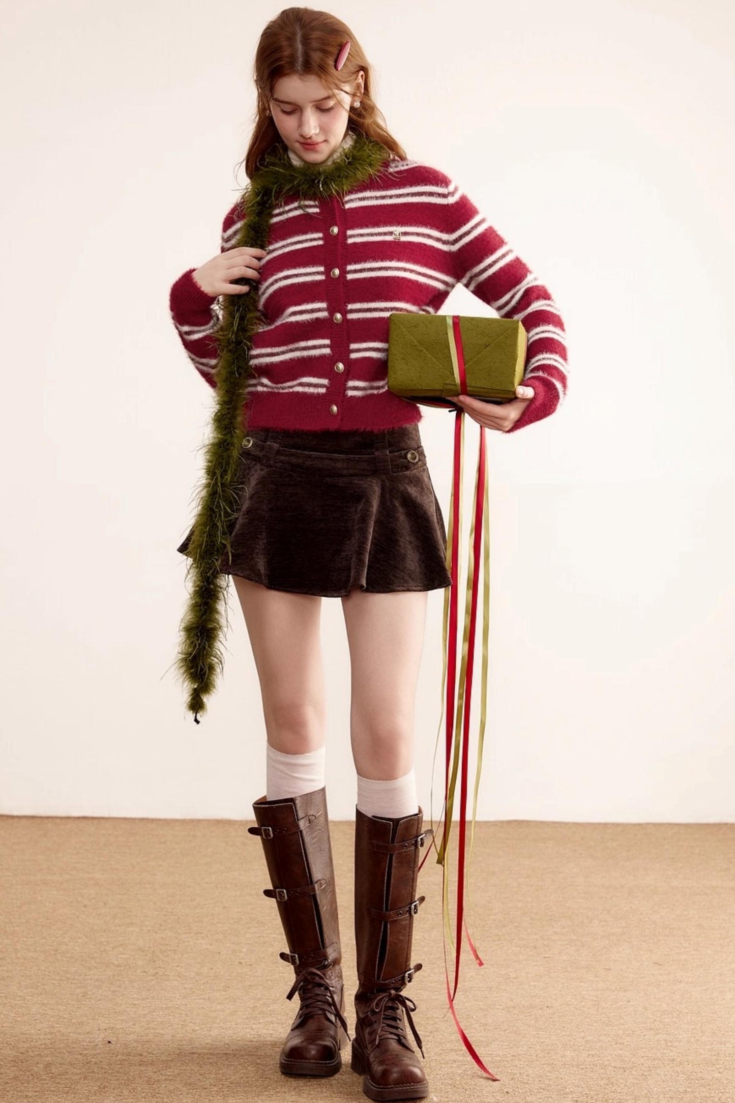 Christmas Red Striped Knitted Cardigan