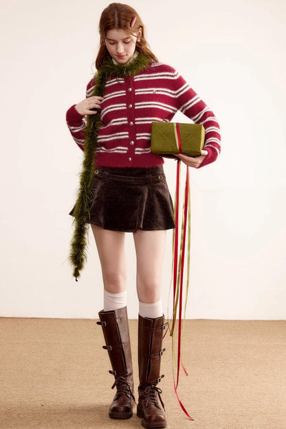 Christmas Red Striped Knitted Cardigan