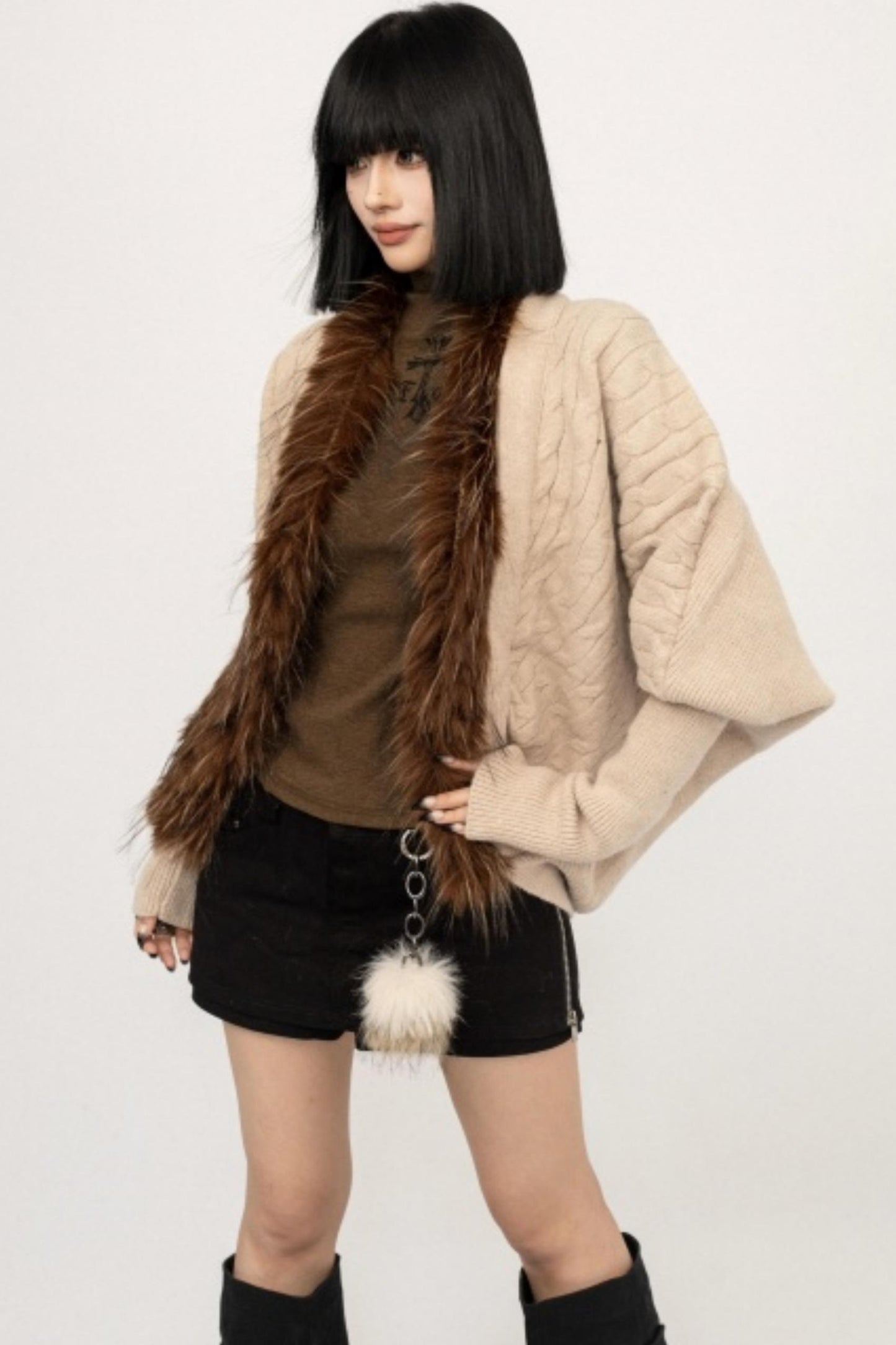 Fur Collar Knitted Cardigan