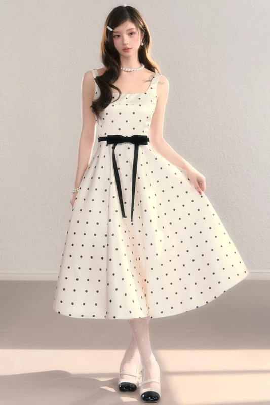 French Polka Dot A-Line Dress