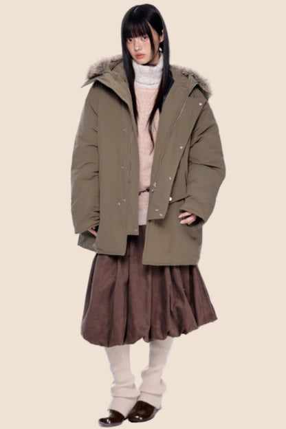Fur Collar Hooded Parka Coat