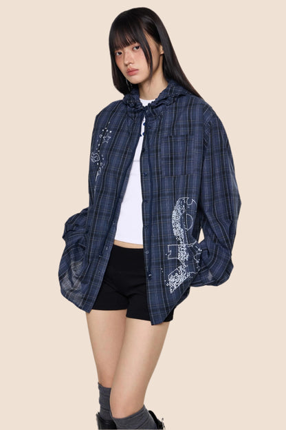 Hooded Plaid Lightweight Loose Jacket