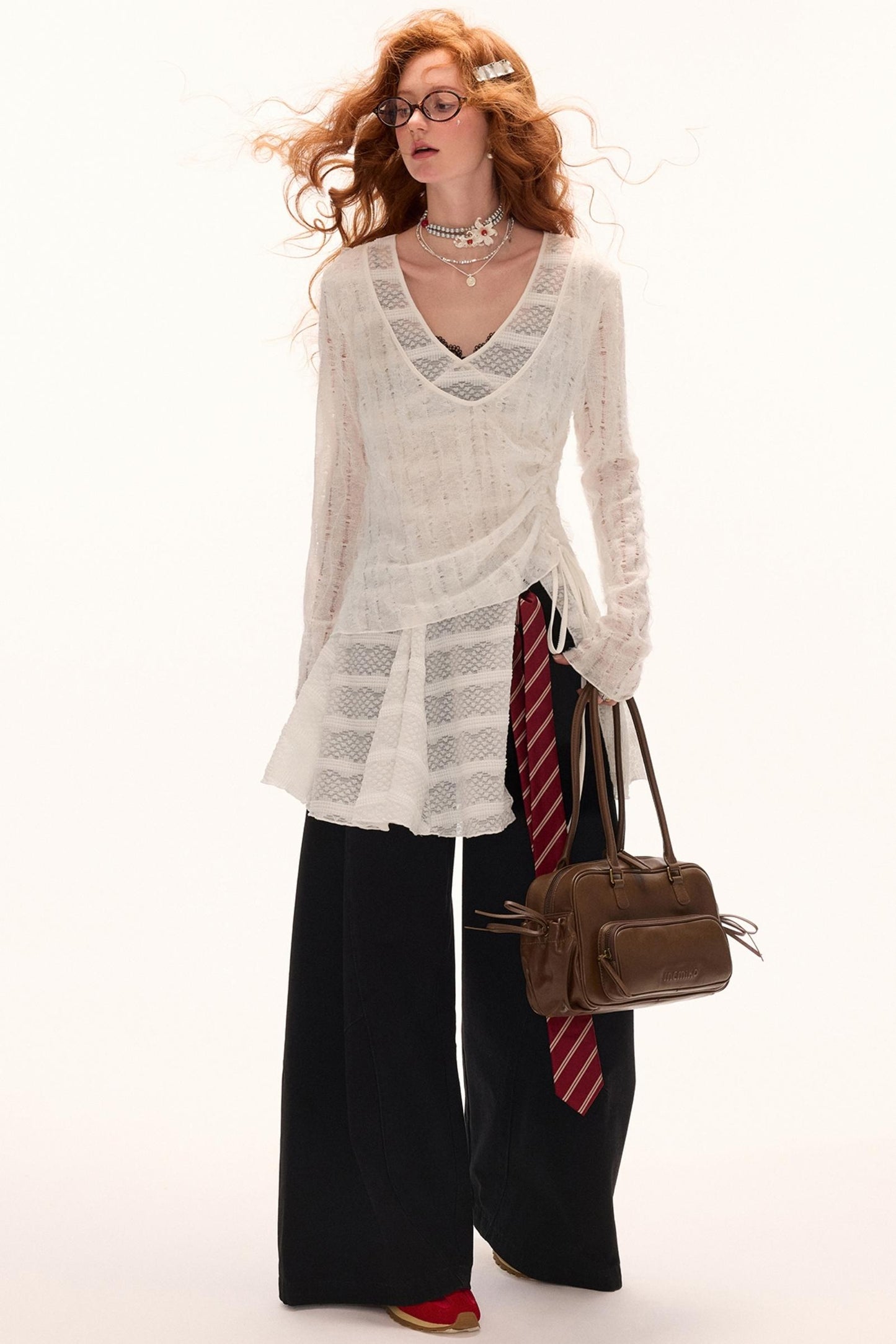 Autumn White Long-Sleeved Blouse Top