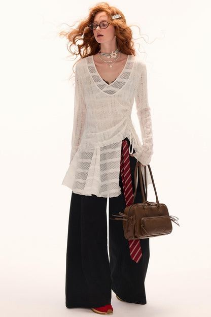 Autumn White Long-Sleeved Blouse Top