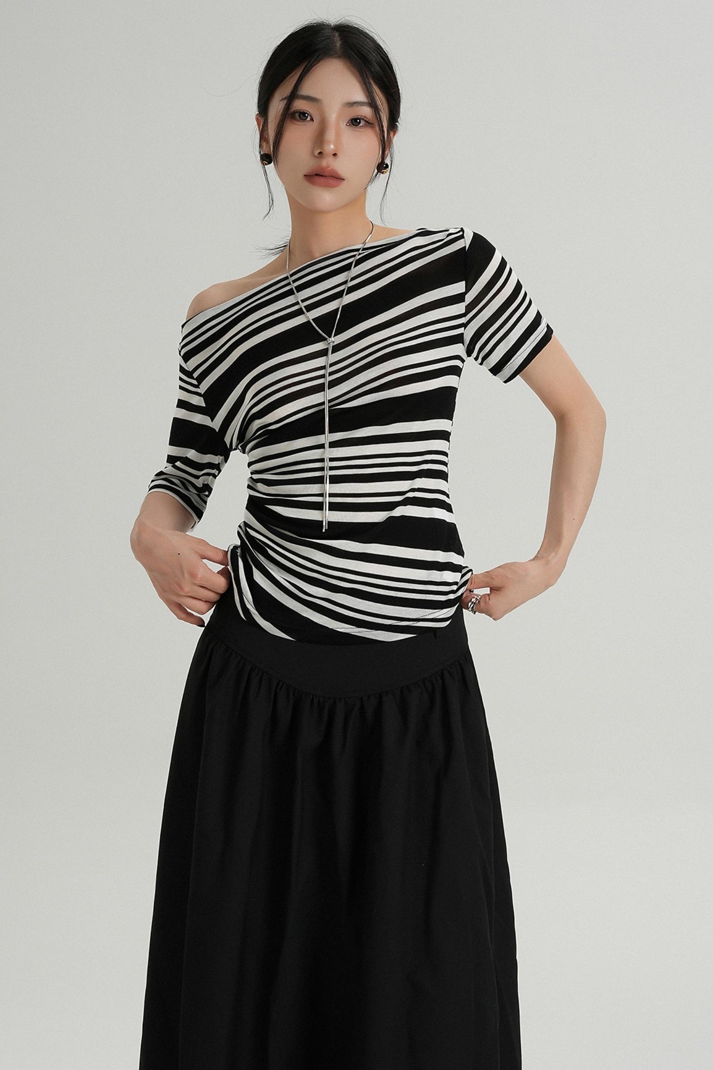 Stripe One-Shoulder Top