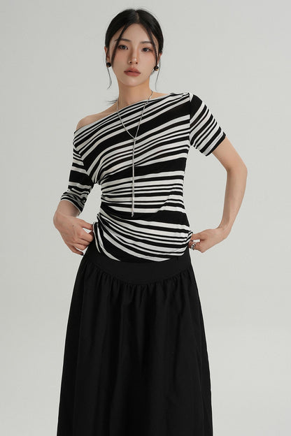 Stripe One-Shoulder Top