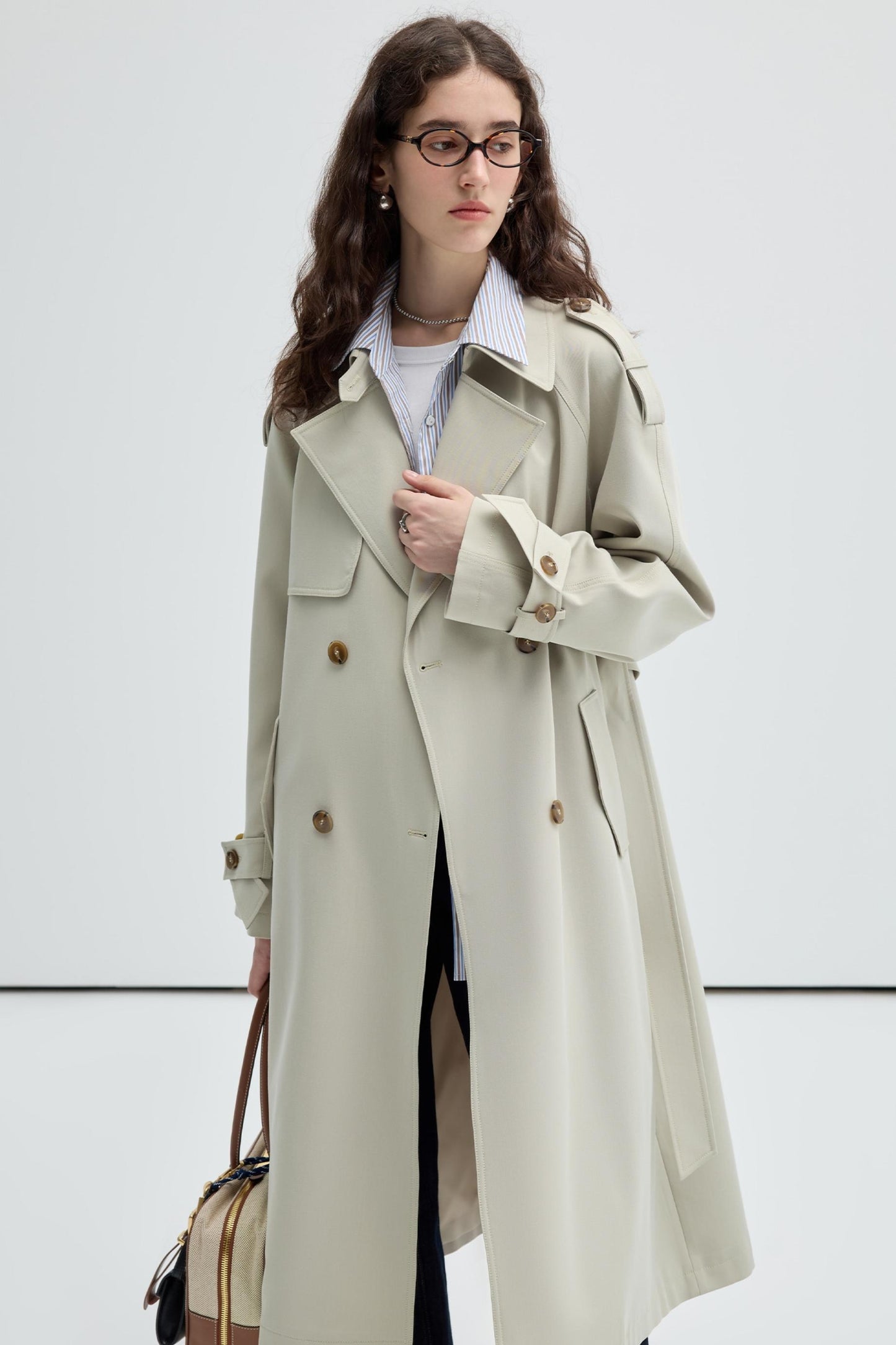 VEGA CHANG Trenchcoat Damen Midi Länge Frühjahr und Herbst 2024 neue Fälschung zwei hochwertige britische Stil Mäntel