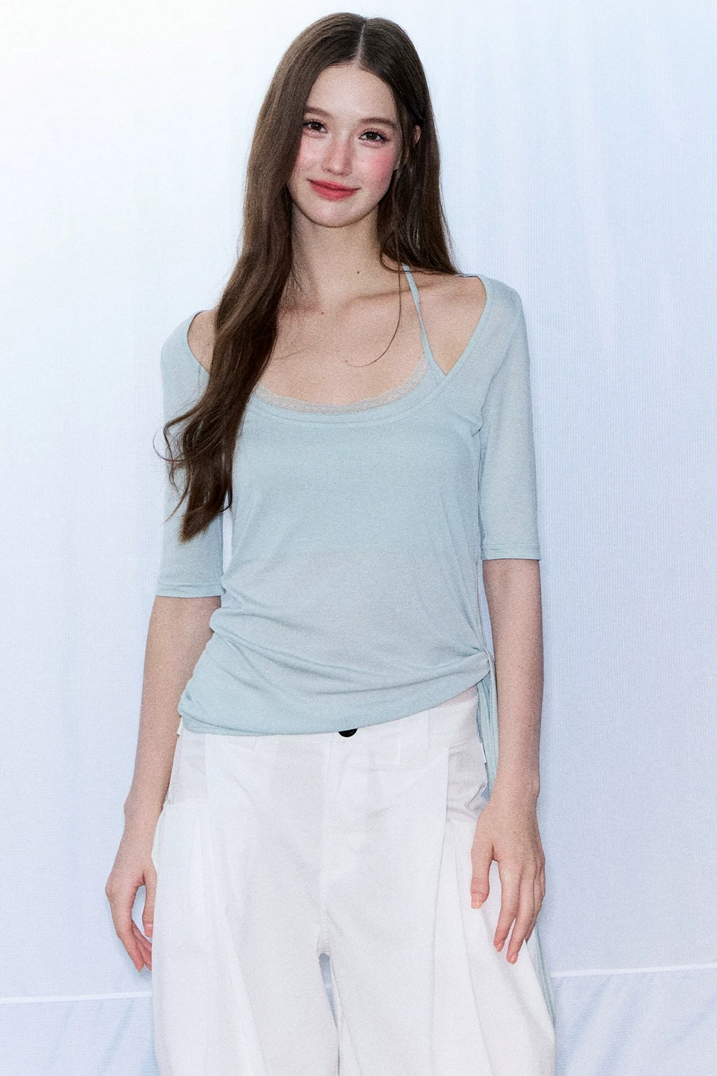 Double-Layer Tie-Waist Top