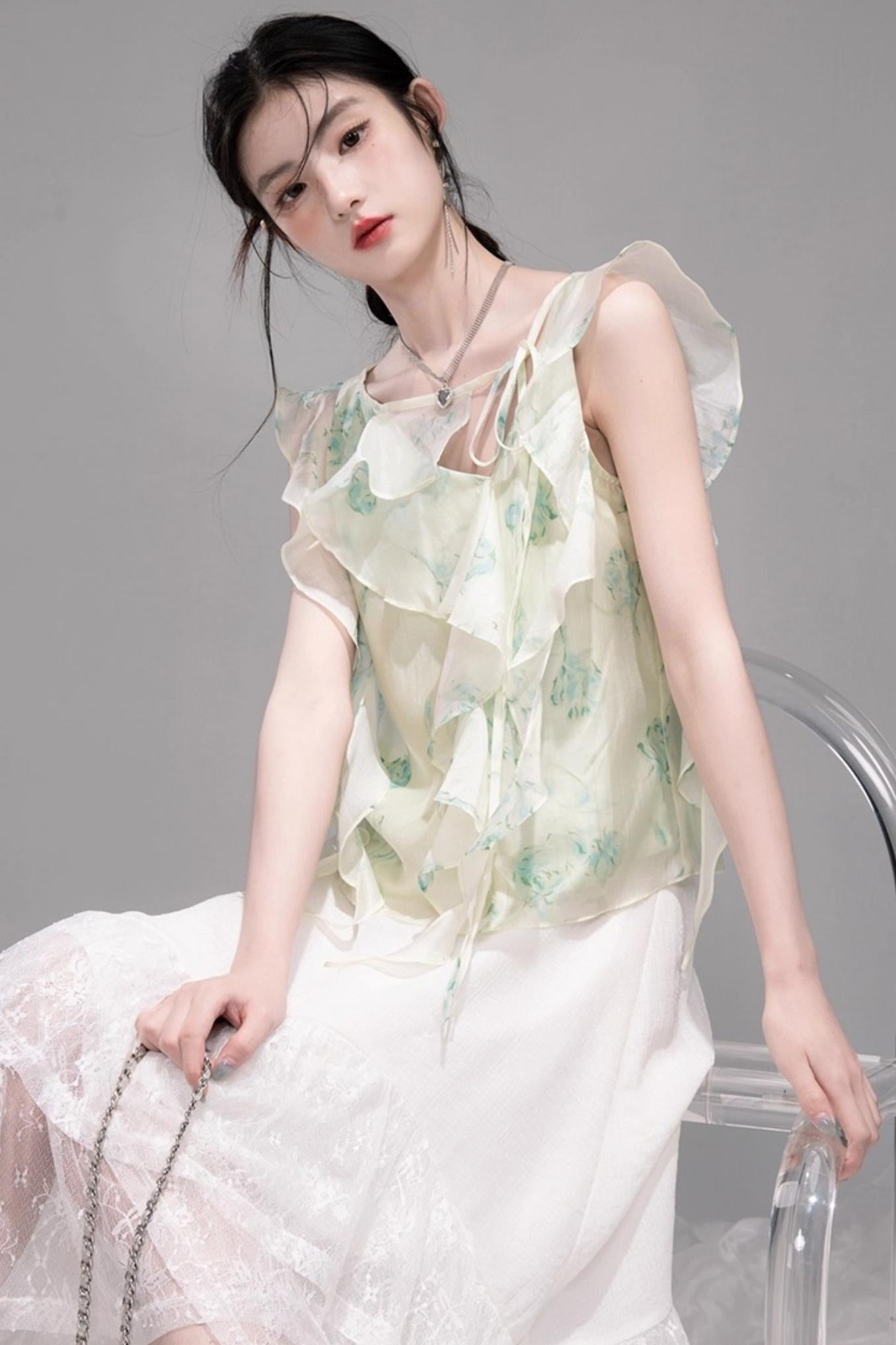 Qingbo Leaf Chiffon Shirt