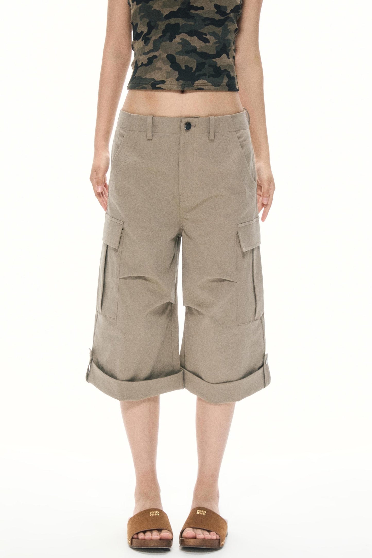 Khaki Wide-Leg Work Pants
