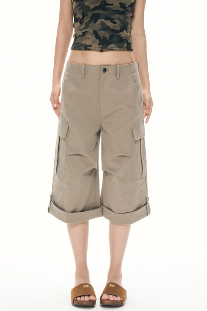 Khaki Wide-Leg Work Pants