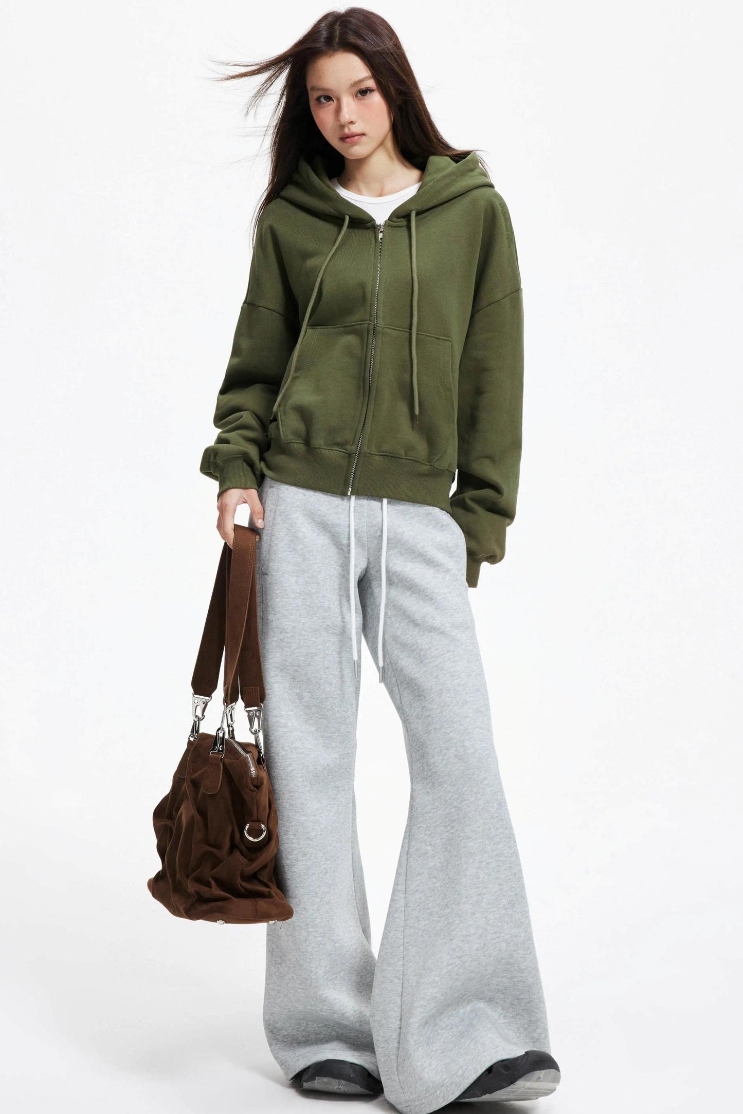 Cropped Hooded Cardigan Zip Jacket